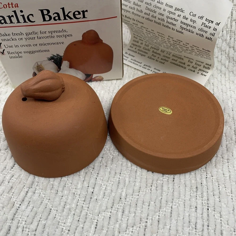 Terra Cotta Garlic Baker Roasted Corning‎ Revere Oven Microwave  w/Recipe New